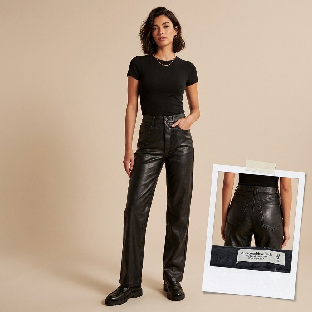 Abercrombie & Fitch Relaxed Jean Women 27 Black Faux Leather Ultra High Rise 90s